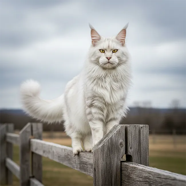 Le gabarit idéal du Maine Coon par Tinysilvercat Chat Maine Coon Silver Shaded adulte avec une forte ossature et des plumets, illustrant le standard de la race.
